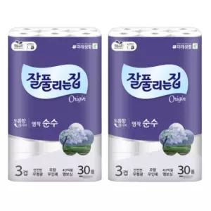 미래생활 잘풀리는집 명작 순수 3겹 무형광 화장지 30m, 30롤, 2팩