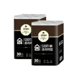 숨 프리미엄 골드 제로 무형광 화장지 3겹 30m 30롤 2팩
