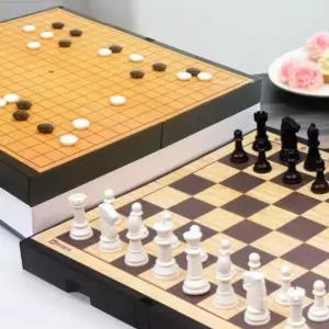 명인랜드 자석식 체스 바둑 양면 게임판 (중형) 휴대용 보드게임 체스판 바둑판 M-250