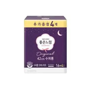 좋은느낌 생리대 오리지널 수퍼롱 오버나이트 16+4매 X 1팩 날개형 밤새안심 와이드 롱 컴포트 흡수구조