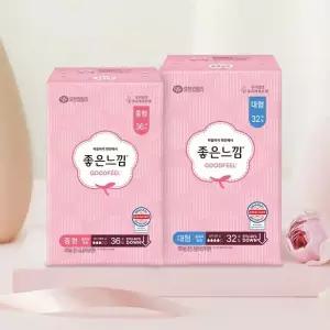 좋은느낌 생리대 패드 오리지널 울트라슬림 맥시슬림 선택 2팩 1.울트라슬림 중형36매