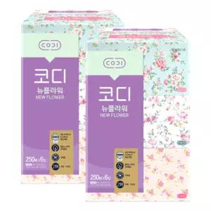 코디 뉴플라워 250매x6 2팩 티슈 각티슈