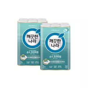 깨끗한나라 순수 프리미엄 더클래스 화장지 30m 30롤 x 2팩 두루마리