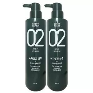아모스 녹차실감 리바이탈라이징 산뜻한 타입 지성 샴푸 500g 2개