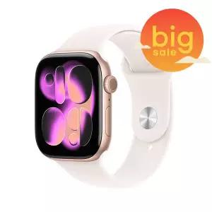 애플워치 11 GPS 46mm 로즈 골드 알루미늄 케이스 라이트 블러시 스포츠 밴드 (SM) MEV64KH/A