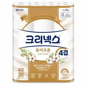 크리넥스 퓨어코튼 4겹 화장지 25M 30롤 x1개