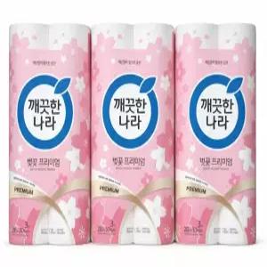 깨끗한나라 벚꽃 프리미엄 3겹 28M 30롤 X3팩