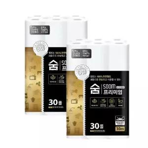 숨 100%천연펄프 무형광 소프트 블랙 화장지 3겹 30m 30롤 2팩