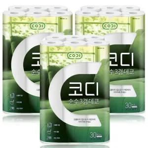 코디 순수 3겹 데코 두루마리 화장지 30M 30롤 3팩