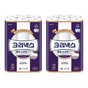 크리넥스 천연펄프 3겹 데코앤소프트 화이트, 25m, 30롤, 2개