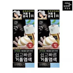 미쟝센 올뉴 쉽고빠른 거품 염색약 2N 흑색 2개 셀프 새치 커버 간편 염색제