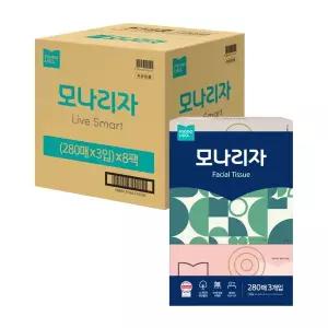 모나리자 박스포장 천연펄프 피부 저자극 미용티슈 280매 3입 8팩(총24입) 1