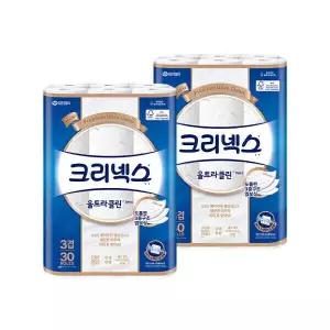 크리넥스 3겹 울트라클린 화이트 25MX30롤 2팩 화장지 휴지