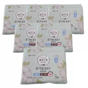 좋은느낌 유기농100%순면커버 날개형 울트라슬림, 대형, 16매, 6개