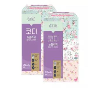 코디 뉴플라워 250매x6 2팩 티슈 각티슈