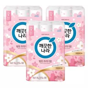 깨끗한나라 벚꽃 프리미엄 28m 30롤 x 3팩