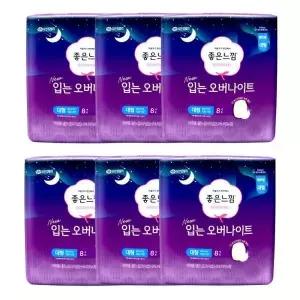 좋은느낌 New 입는 오버나이트 대형 8매x6팩 여성 팬티형 생리대