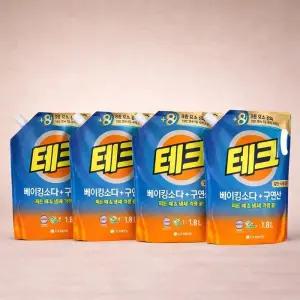 테크 베이킹소다+구연산 액체세제 일반드럼 겸용 1.8L 4개