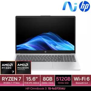 HP 옴니북 3 15-fc0731AU (SSD 512GB) 15.6인치 FHD 최신 AI 노트북R7 7730U 사무용 업무용 노트북