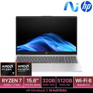 HP 옴니북 3 15-fc0731AU 32GB램 (SSD 512GB) 15.6인치 FHD 최신 AI 노트북R7 7730U 사무용 업무용 노트북