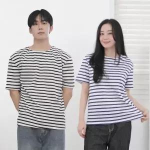 남녀공용 스트라이프 티셔츠 여성 남성 반팔 단가라 줄무늬 기본티 학생 단체복 커플티 줄티 라운드넥 여름