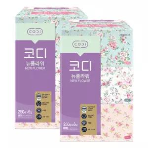 코디 뉴플라워 휴지 각티슈 미용티슈 250매 6입 2팩 GST