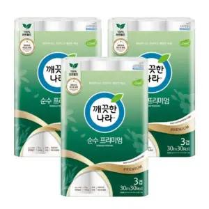 깨끗한나라 순수프리미엄 휴지 30m30롤[3팩]