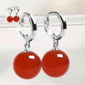 8mm 은침 S925 붉은 마노 원석 귀걸이 볼귀걸이