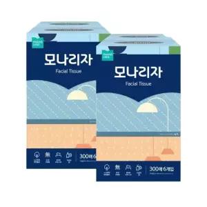 모나리자 미용티슈 300매 6입 2팩 (총12입) 무형광 천연펄프 곽티슈 각티슈
