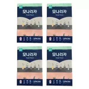 모나리자 미용티슈 각티슈 250매 3입 x 4개
