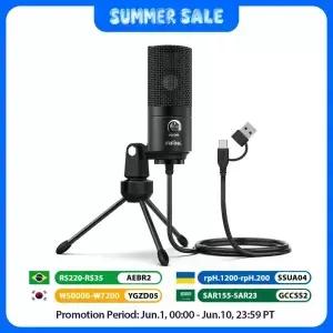게인 노브가 있는 FIFINE USB 콘덴서 마이크 홈 스튜디오 팟캐스팅 음성 해설 노트북 Windows K669용 금속