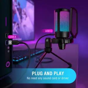 음향가전 마이크 FIFINE Ampligame USB 게임 스트리밍용 팝 필터 쇼크 마운트 및 게인 컨트롤 PC/MAC -A6V