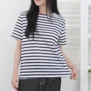 반팔 기본티 티셔츠 단가라 남녀공용 스트라이프 단가라반팔 줄무니