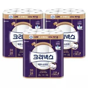 크리넥스 천연펄프 3겹 데코앤소프트, 37m, 24롤, 3개