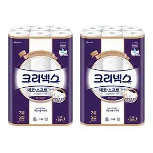 크리넥스 천연펄프 3겹 데코앤소프트 화이트, 25m, 30롤, 2개