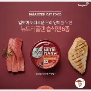 캣 TBZ 동원 뉴트리플랜 고양이캔 흰살참치와 닭가슴살 24개