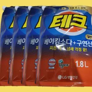 테크 베이킹소다+구연산 액체세제 일반/드럼 겸용 1.8L 4개
