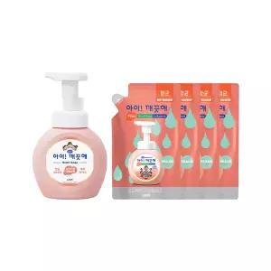 아이깨끗해 핸드워시 용기 복숭아 250ml, 1개 + 리필 200ml, 4개