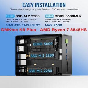 GMKtec K8 Plus AMD Ryzen 7 8845HS 미니 소형 PC Oculink WIFI6 BT5.2 지원 W11Pro DDR5 5600Mhz PCIe SSD