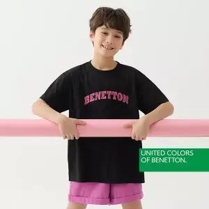 [베네통키즈] 남여아공용 반팔 티셔츠 블랙 BNKTS6N05T