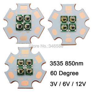 3V  6V 12V 3535 4 칩 LED 적외선 IR 850nm 60 도 고출력 이미 터 20mm 구리 PCB 포함