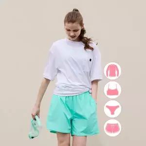 [베이직엘르] 여성인 반팔 래쉬가드 비치반바지 세트 BEL X003H_P366776753