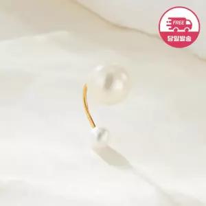 [비앤비골드] 당일발송 14K 심플 C자 더블 진주 피어싱 8mm 한쪽 JAE40809
