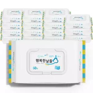행복한날들 특대형 물티슈 점보사이즈 두꺼운 엠보싱 캡형 간병용 입원준비물 60매, 16개