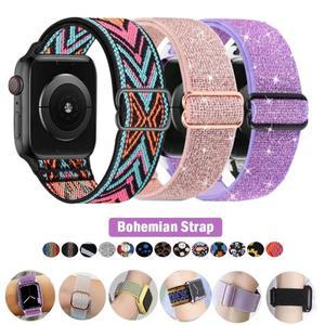 보헤미안 나일론 스트랩 애플워치 울트라 2 49mm 38/40/44mm 탄성 샤이니 팔찌 아이워치 시리즈 9/8/7 6 5