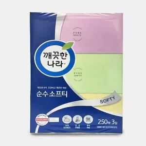 [하프클럽/오티마트]화장대 화장실 거실 순수 소프티 곽티슈 250매 3입