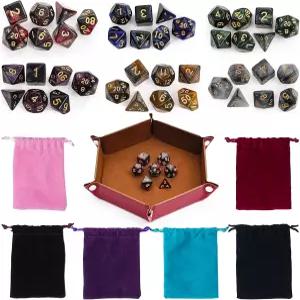 구베이 테 DND 주사위 42피스 다면체 세트 - 6개의 컬러풀한 가방과 PU 가죽 벨벳 트레이 포함 RPG MTG