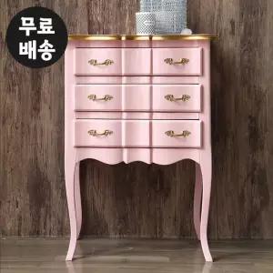 씨엘 원목 엔틱 3단 협탁 콘솔 작은 소형 침실(핑크)