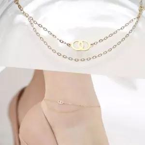 (다올)14K 골드 두줄 체인 발찌 여자 데일리 포인트