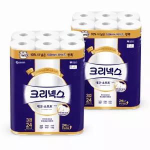 [광폭108mm] 크리넥스 데코&소프트 와이드 화이트 33m 24롤, 2팩